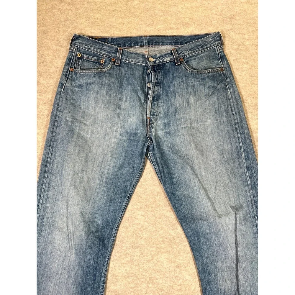 Levis 501 Original Fit Jeans Mens 36x34‎ Blue Cotton Denim Straight Leg Logo